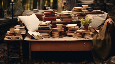 wooden books tableの素材