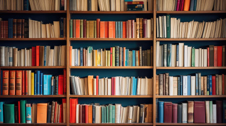 novels books on a shelfの素材