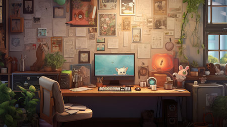 vintage desk computer wallの素材