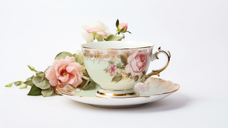 vintage coffee cup on white backgroundの素材