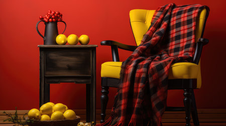 plaid lemons on yellow backgroundの素材