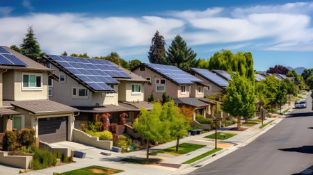 rooftops houses with solarの素材