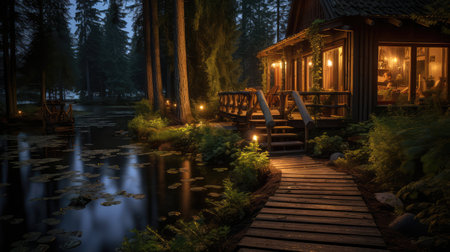 pine house exterior nightの素材