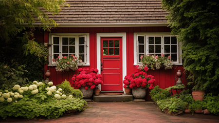 flower house red doorの素材