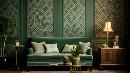 geometric vintage green wallpaperの素材