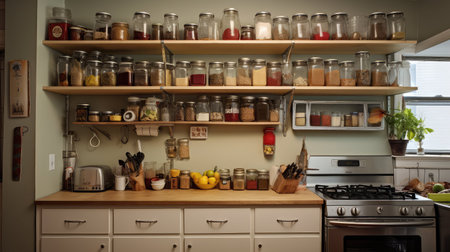shelves overhead kitchen counterの素材