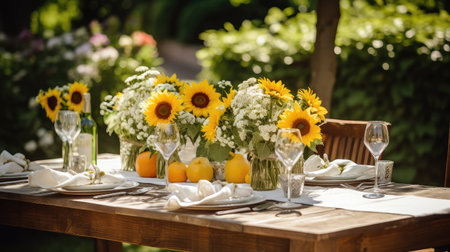 sun table with flowersの素材