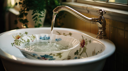 vintage sink with waterの素材