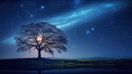 night star sky treeの素材