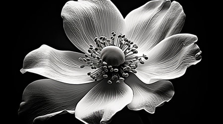 artistic anemone flower black and white drawingの素材