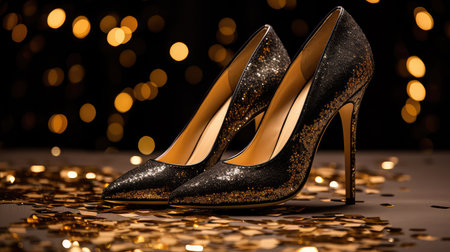 shoes black and gold sparkleの素材