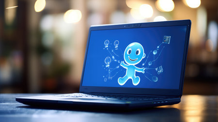technology blue stick figure laptopの素材