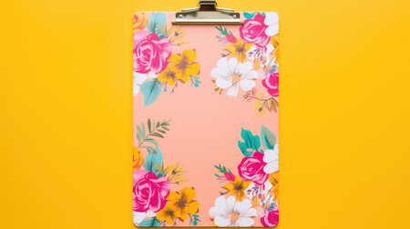 floral clipboard on tableの素材