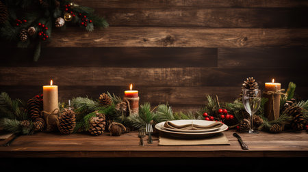 pinecone holiday table backgroundの素材
