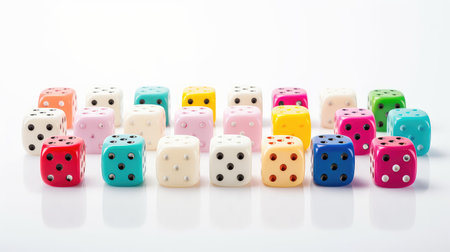 colorful dice isolated on whiteの素材