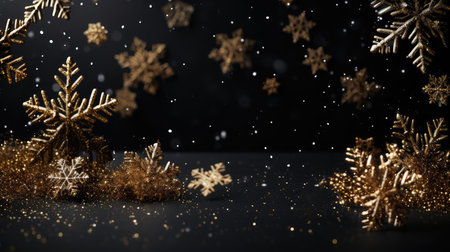 scene gold snowflakes on blackの素材