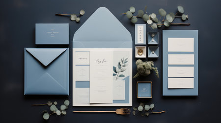 geometric dusty blue wedding invitationの素材