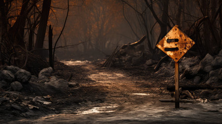 direction fork in road signの素材