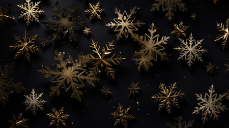 winter gold snowflakes on blackの素材