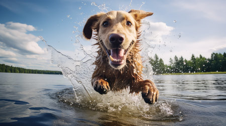 retriever dog waterの素材