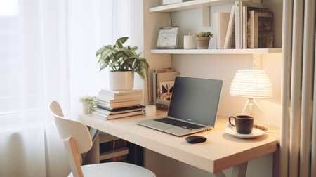 workspace laptop in home officeの素材