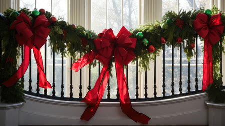 railing red christmas bowsの素材