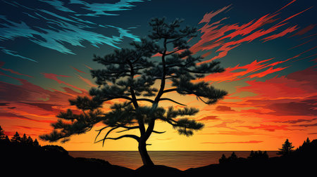 colors pine tree illustrationの素材