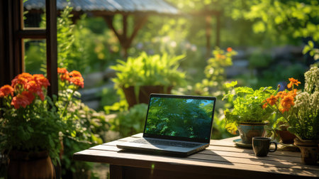 greenery laptop with plantsの素材