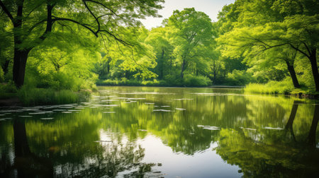 pond spring green backgroundの素材