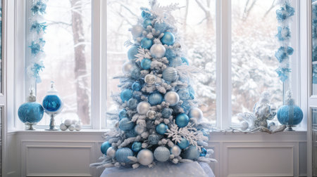 tree blue and white christmasの素材