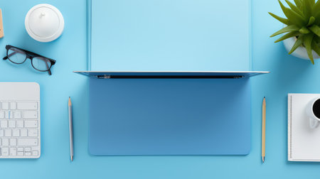 modern blue desk top viewの素材