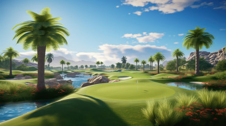 grass golf course palm treesの素材