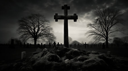gravestones cross black and whiteの素材