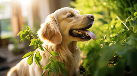 photo dog eating plantの素材