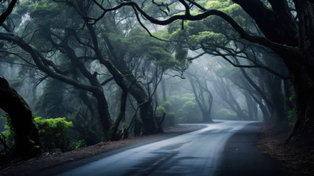 branches fog roadの素材