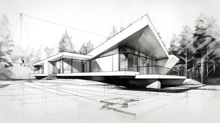 artistic line drawing houseの素材