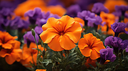 contrast orange and purple flowersの素材