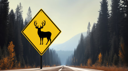 road yellow triangle signの素材