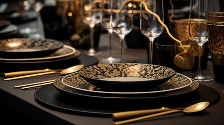 dinnerware black gold patternの素材
