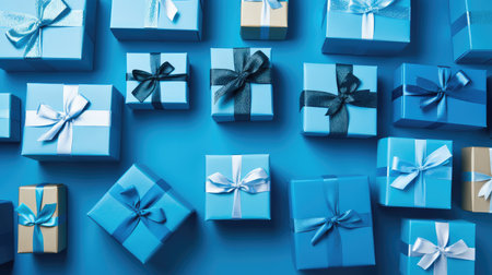 assorted gifts blue backgroundの素材