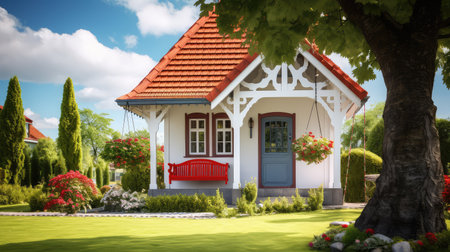 red house and grassの素材