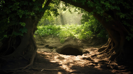 leaves tree with hole illustration forest mystery, nature dappled, green photo leaves tree with holeの素材