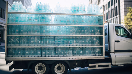 delivery water bottling illustration truck brand, logo fresh, streets cases delivery water bottlingの素材