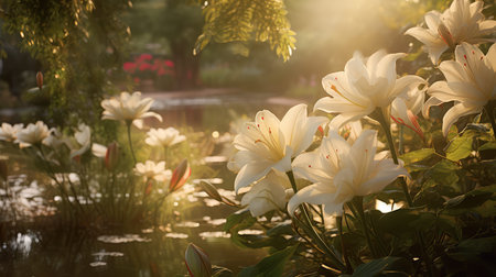 flowers beige calm illustration plants petals, lilies aesthetic, leaves foliage flowers beige calmの素材