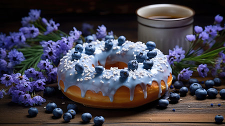 contrast blue donut illustration vibrant natural, backdrop scattered, berries theme contrast blue donutの素材