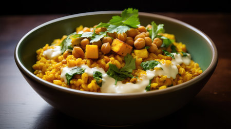 vegetarian brown rice dish illustration hearty comforting, cumin turmeric, aromatic spices vegetarian brown rice dishの素材