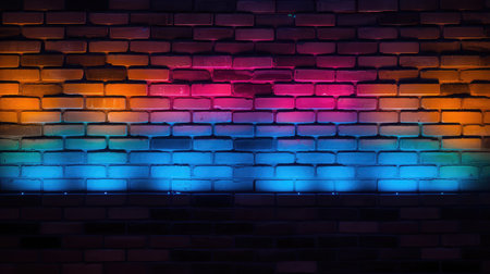 colors brick wall neon lights illustration geometric vibrant, hues texture, backdrop dynamic colors brick wall neon lightsの素材
