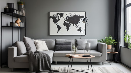 modern gray map illustration living monochromatic, color scheme, complements minimalist modern gray mapの素材