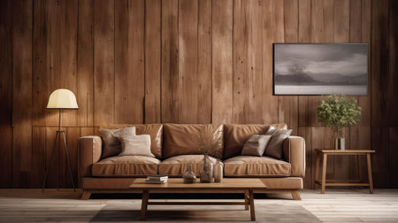 cozy light brown wood panel illustration rustic living, room natural, beauty space cozy light brown wood panelの素材