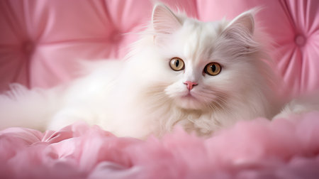 lounging cat pink illustration soft pastel, fur delie, shade unique lounging cat pinkの素材